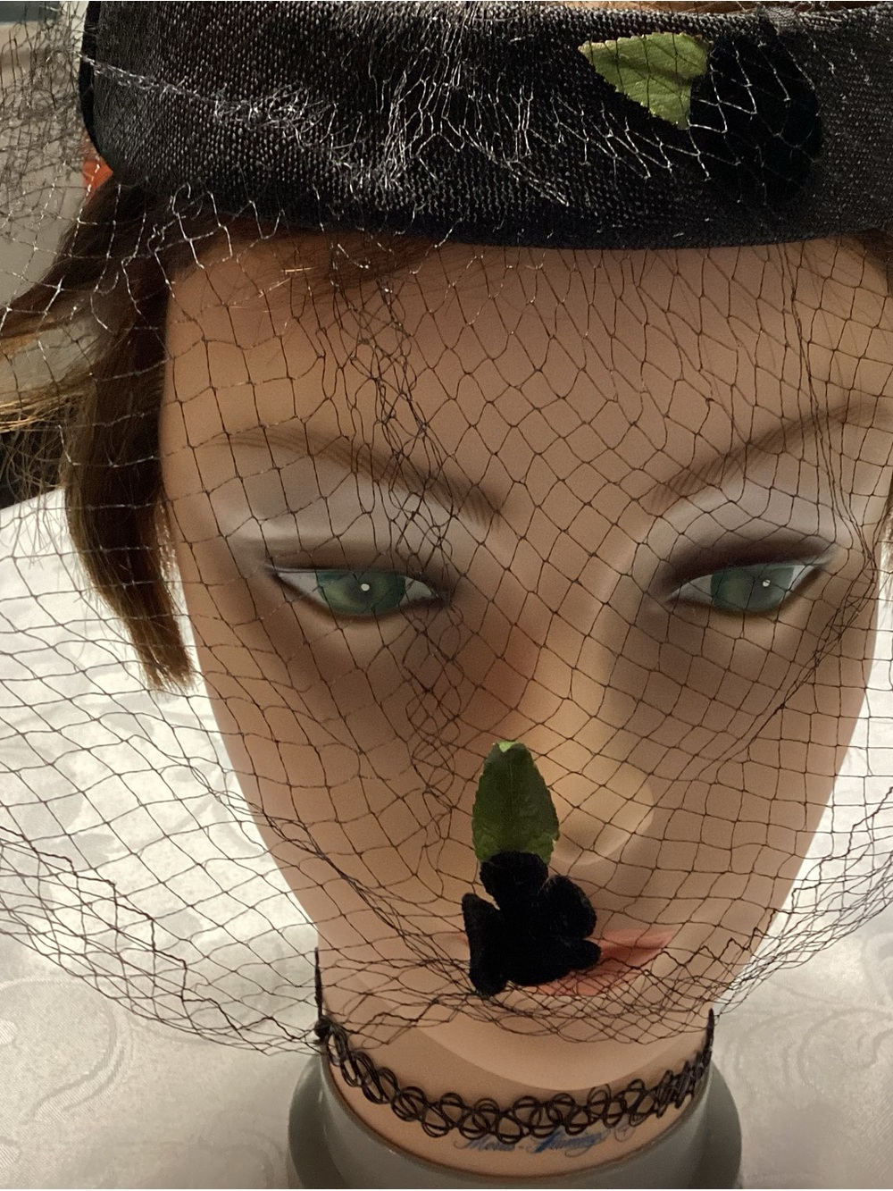 Vintage- Black Veiled Fascinator with flowers Accent